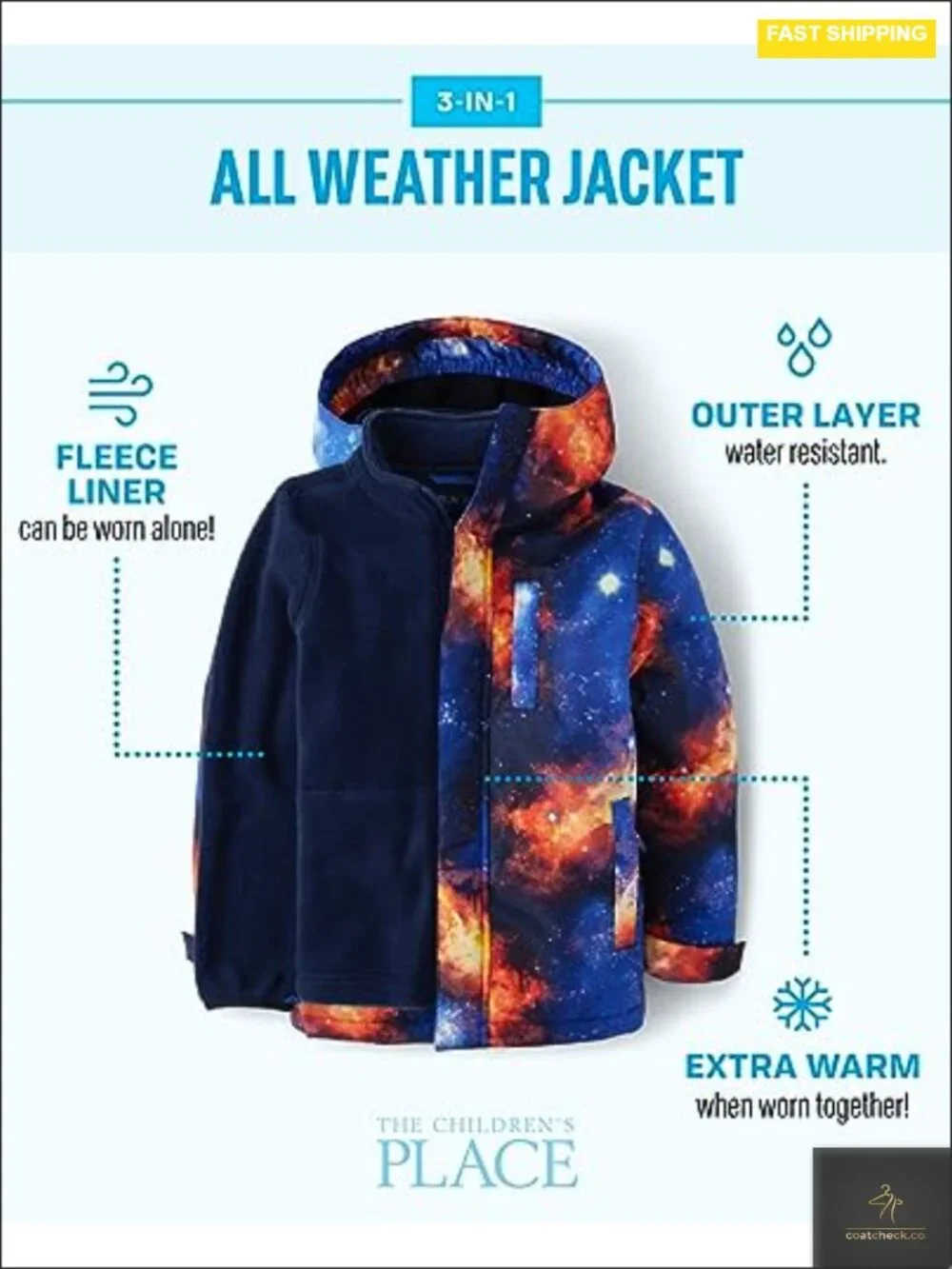 3 in 1 Toddler Winter Jacket Wind Resistant Fleece Liner